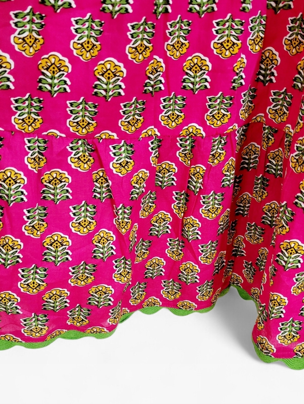 LEA Fuschia Floral Indian Block Print Smocked Puff Sleeve Maxi Dress 2X - Picture 5 of 8